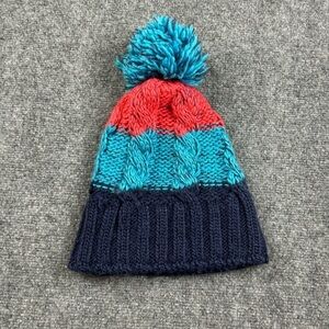 SALOMON Women’s blue/red Knit Pompom winter Beanie hat one Size fits most